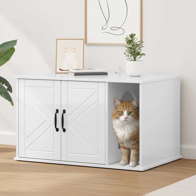 vidaXL Σπίτι Γάτας Λαμπερό Λευκό 85 x 55 x 50,5 εκ. Επεξεργασμένο Ξύλο