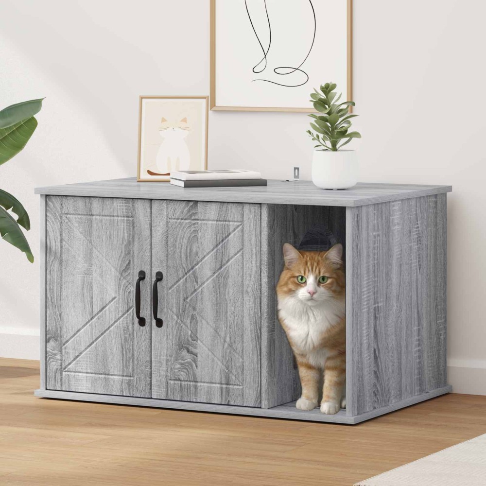 vidaXL Σπίτι Γάτας Γκρίζο Σονομα 85 x 55 x 50,5 εκ. Επεξεργασμένο Ξύλο