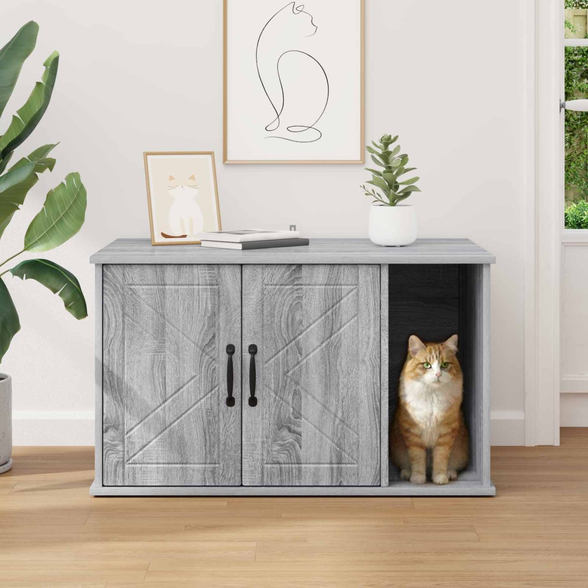 vidaXL Σπίτι Γάτας Γκρίζο Σονομα 85 x 55 x 50,5 εκ. Επεξεργασμένο Ξύλο