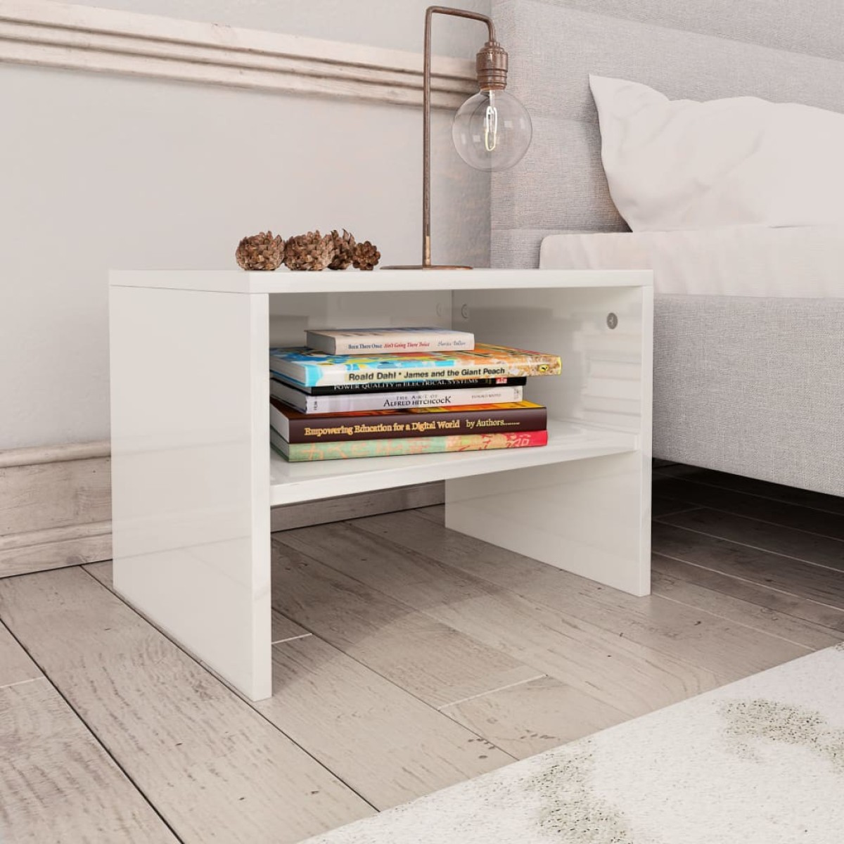 vidaXL Κομοδίνα 2 τεμ. Γυαλιστερό Λευκό 40x30x30 εκ. από Μοριοσανίδα