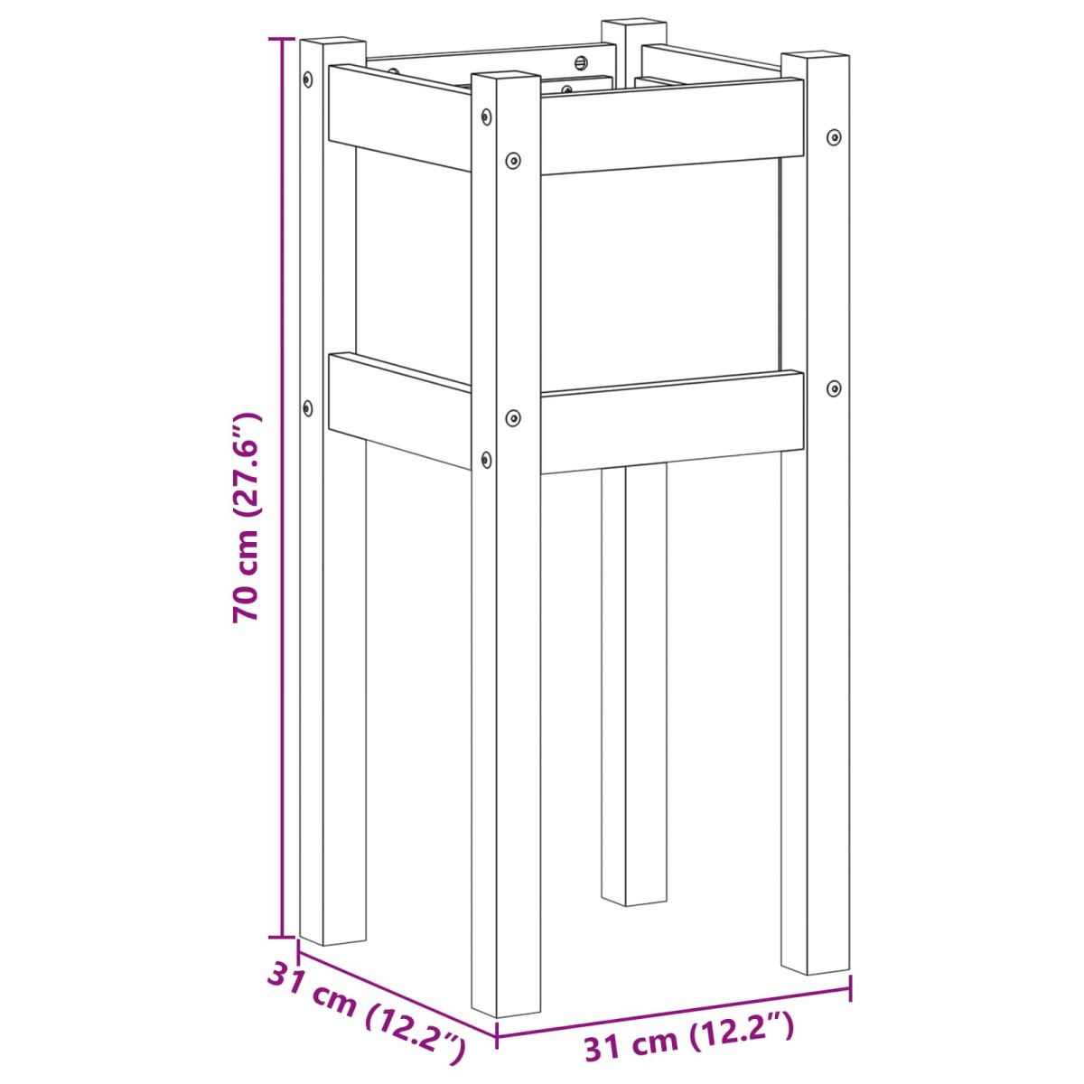 vidaXL Γλάστρα Κήπου Φύση 31 x 31 x 70 εκ Στερεά ξυλεία πεύκου