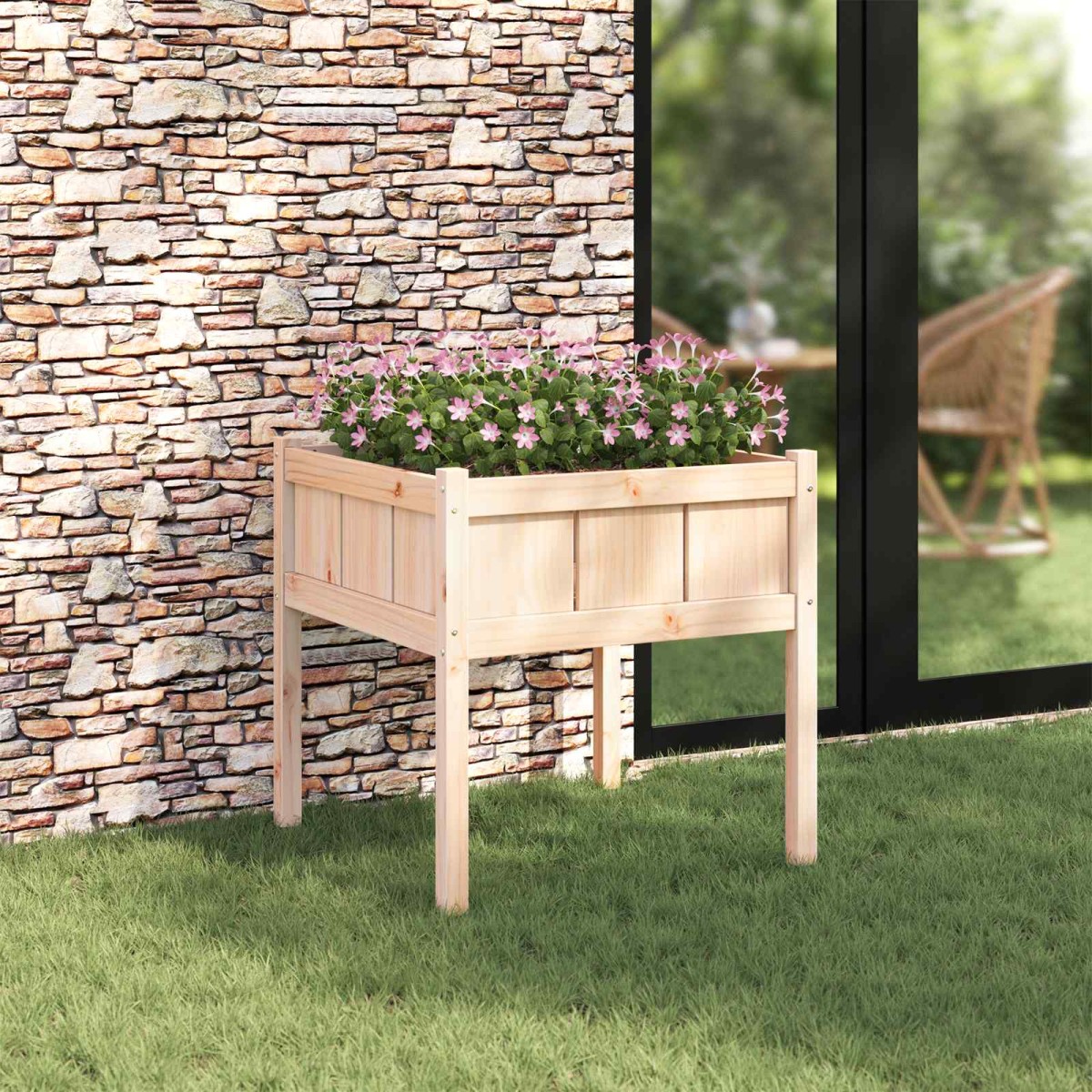 vidaXL Γλάστρα Κήπου Φύση 70 x 70 x 70 cm Στερεά ξυλεία πεύκου