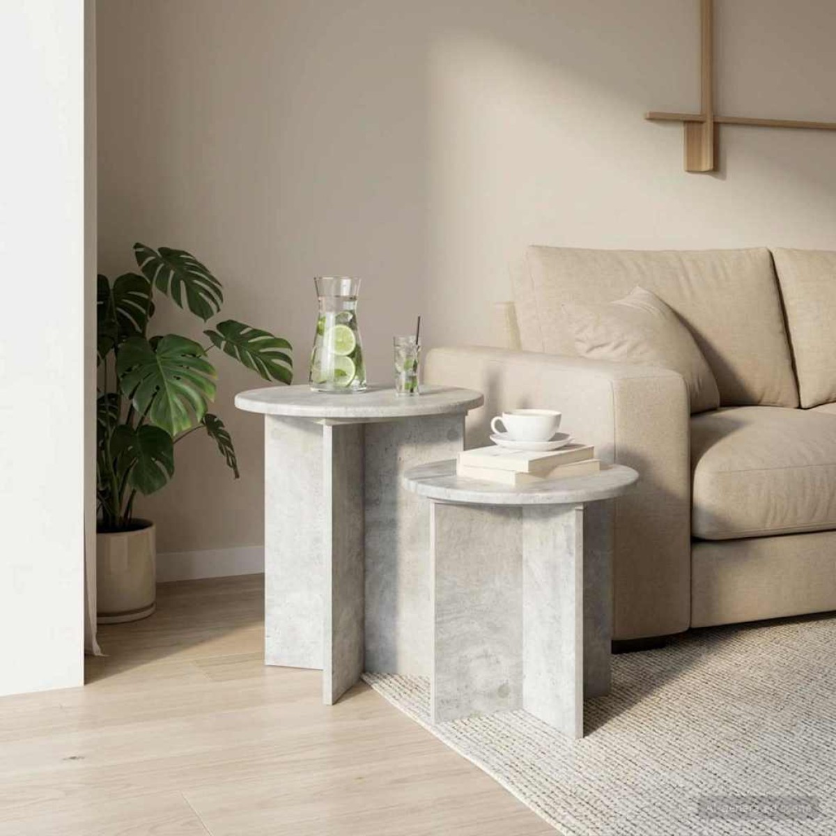 vidaXL Σετ βοηθητικά τραπεζάκια 2 τμχ. Γκρι Σκυροδέματος Ø 45 x 45 εκ.