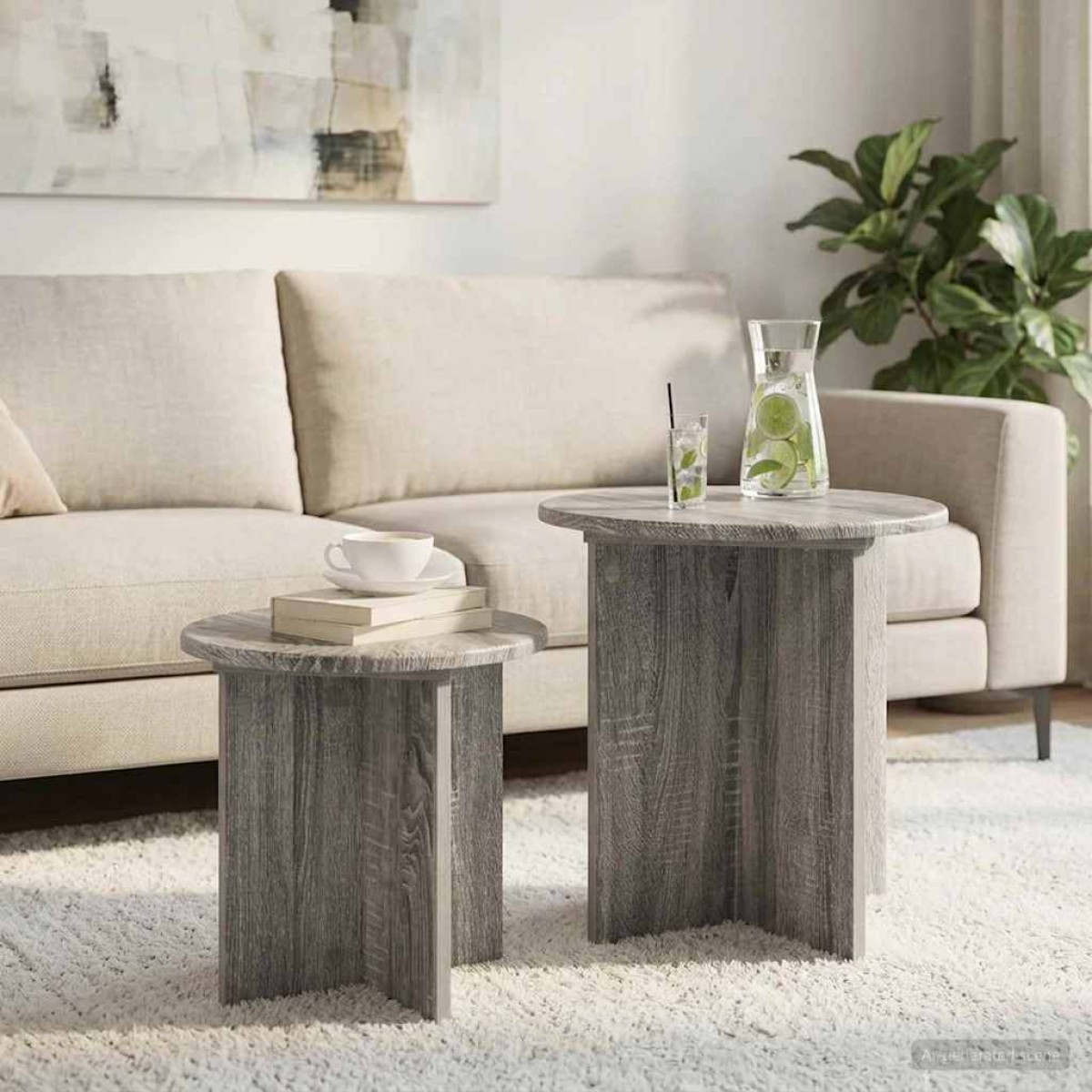vidaXL Σετ βοηθητικά τραπεζάκια 2 τμχ. Γκρι Sonoma Ø 45 x 45 εκ.