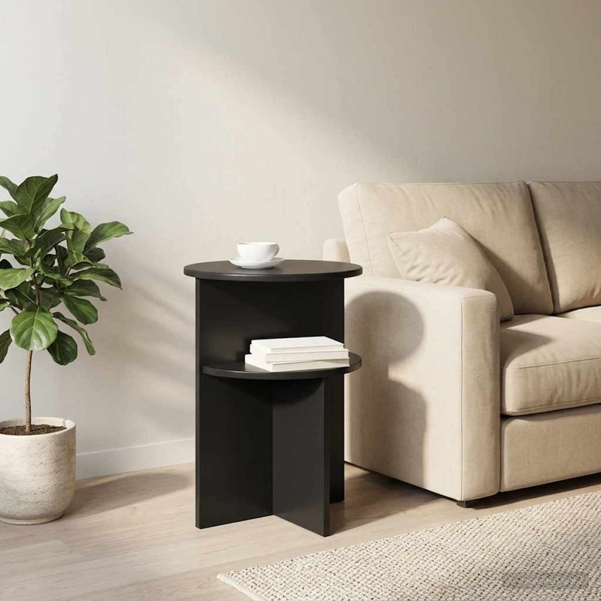 vidaXL Τραπεζάκι Πλευράς Μαύρη Δρυς Ø 39,5 x 55 εκ. Επεξεργασμένο Ξύλο