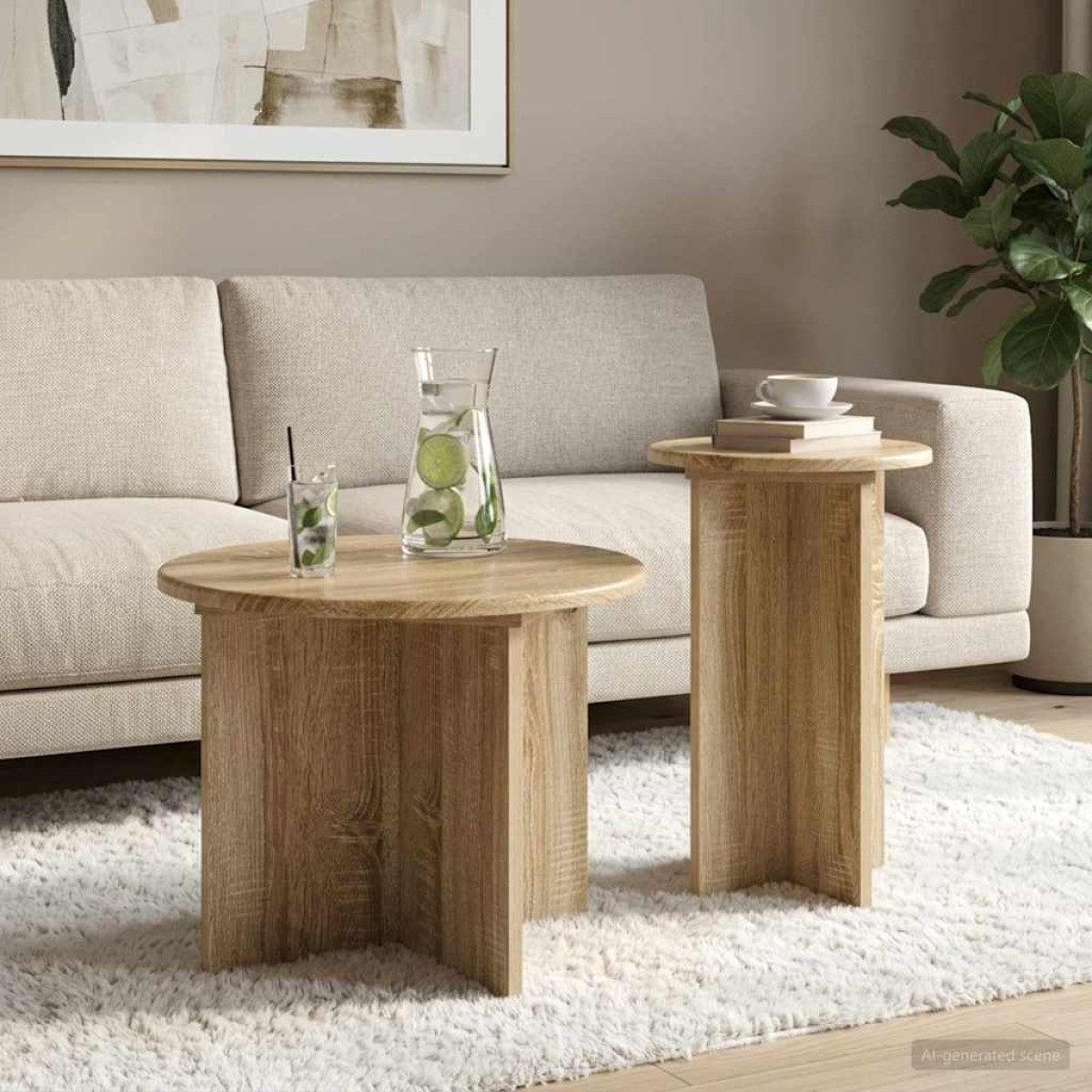 vidaXL Σετ βοηθητικά τραπεζάκια 2 τμχ. Sonoma Δρυς Ø 45 x 35 cm