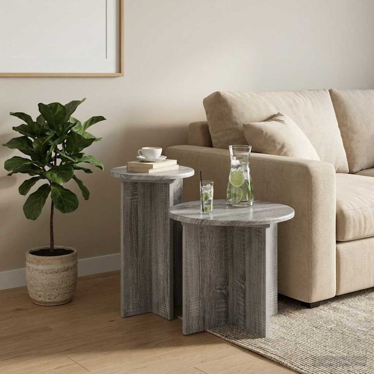 vidaXL Σετ βοηθητικά τραπεζάκια 2 τμχ. Γκρι Sonoma Ø 45 x 35 cm
