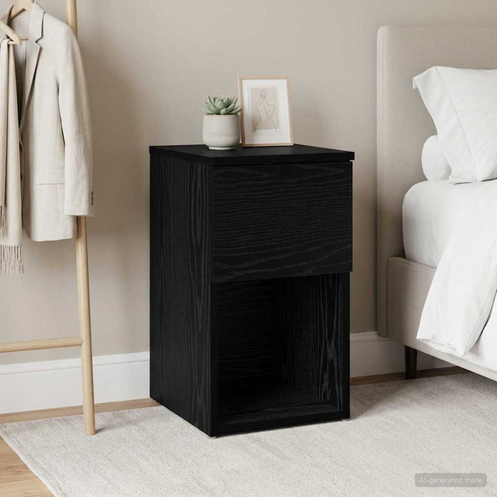 vidaXL Ντουλάπι κρεβατιού Μαύρη Δρυς 29 x 31,5 x 49 εκ