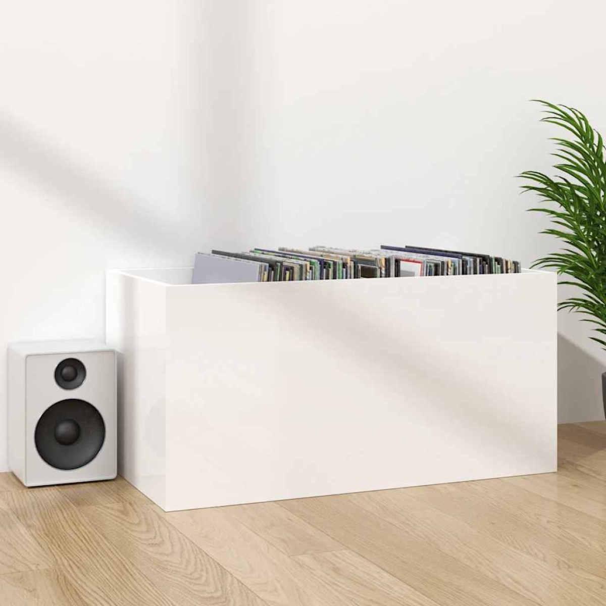 vidaXL Έπιπλο Δίσκων Βινυλίου Γυαλ. Λευκό 71x34x36 εκ. Επεξεργ. Ξύλο