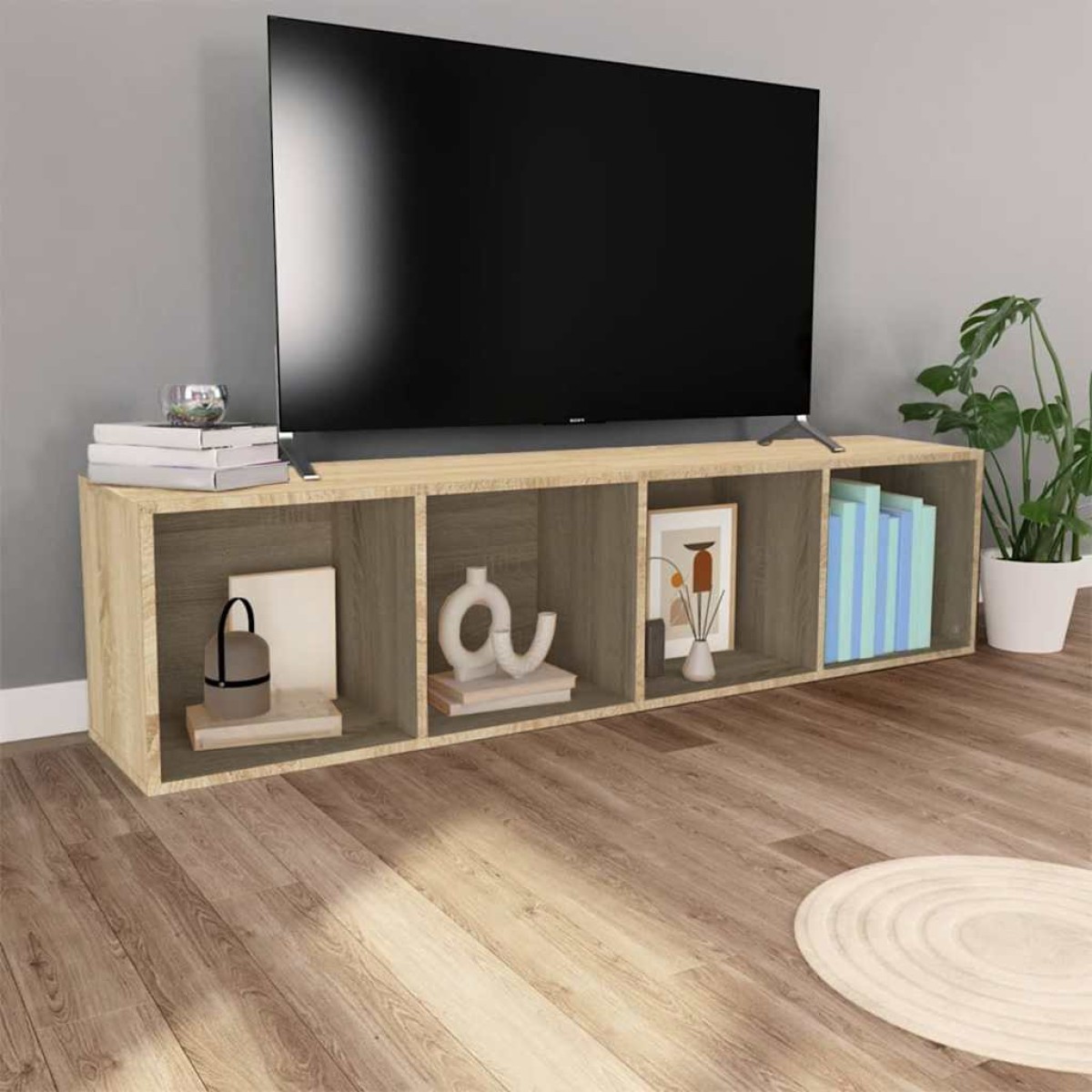 vidaXL Βιβλιοθήκη/Έπιπλο TV Sonoma Δρυς 36x30x143 εκ. από Μοριοσανίδα