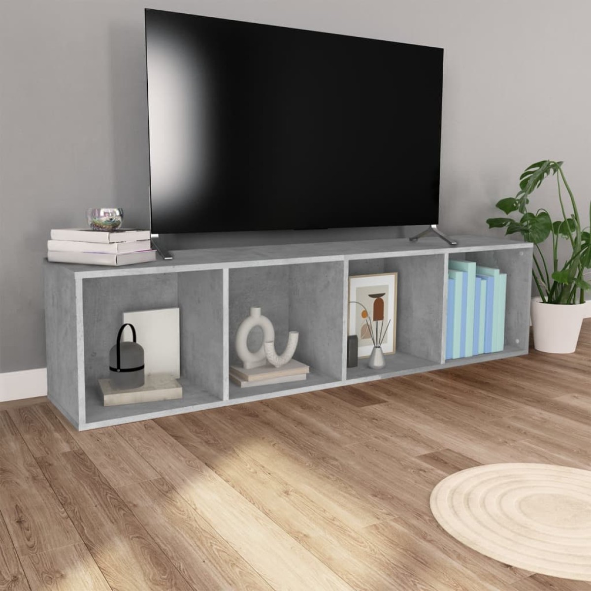 vidaXL Βιβλιοθήκη/Έπιπλο TV Γκρι Σκυροδέματος 36x30x143 εκ Μοριοσανίδα