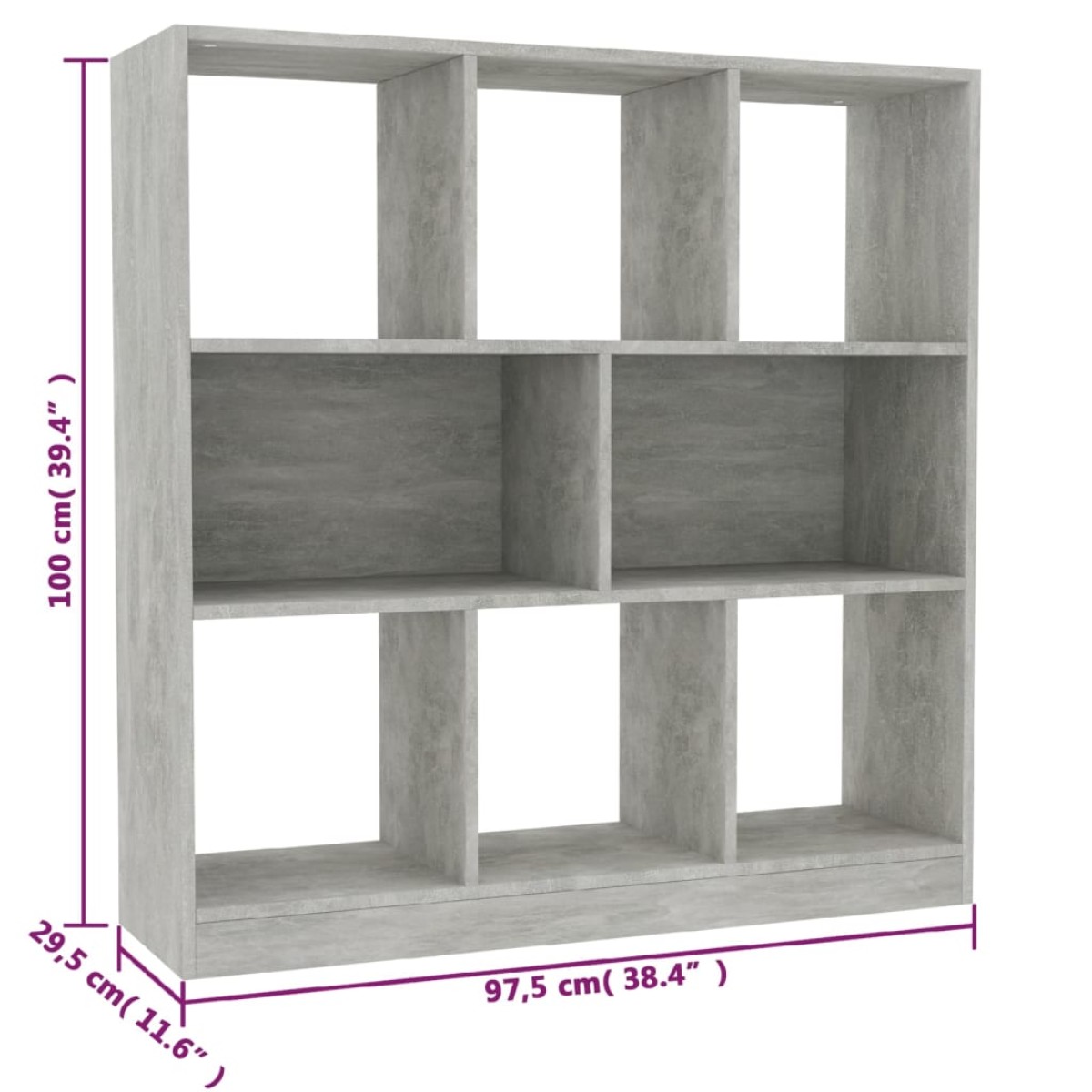 vidaXL Βιβλιοθήκη Γκρι Σκυροδέματος 97,5 x 29,5 x 100 εκ. Μοριοσανίδα