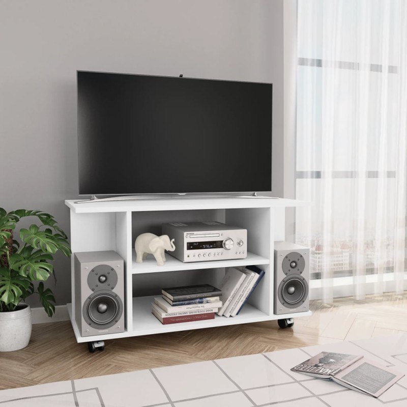vidaXL Έπιπλο Τηλεόρασης με Ρόδες Λευκό 80x40x45 εκ. Επεξ. Ξύλο