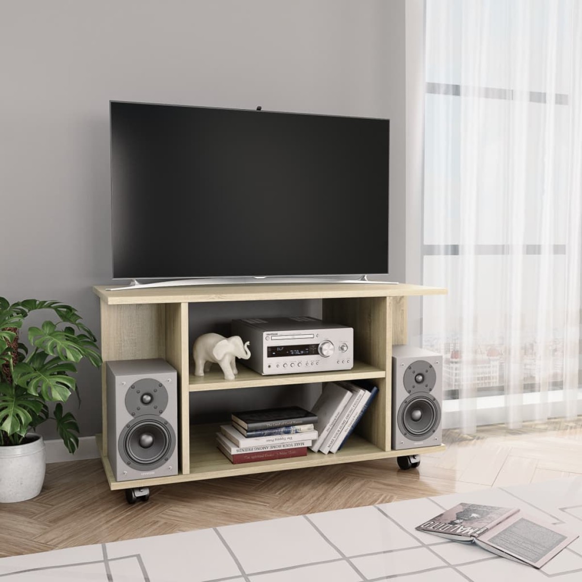 vidaXL Έπιπλο Τηλεόρασης με Ρόδες Sonoma Δρυς 80x40x40 εκ. Μοριοσανίδα