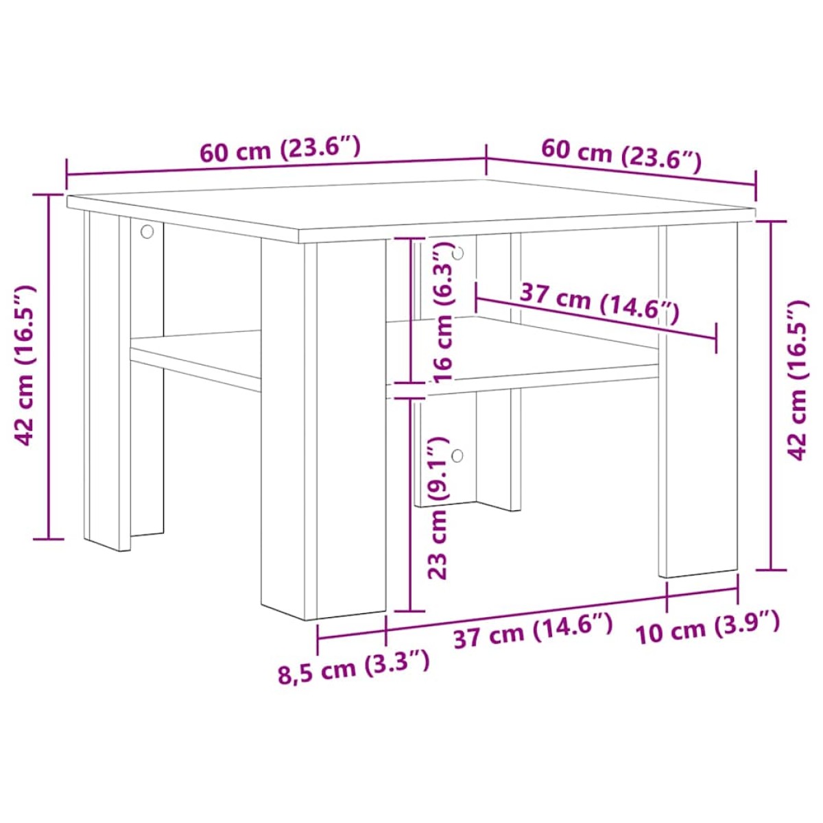 vidaXL Τραπεζάκι Σαλονιού Λευκό 60 x 60 x 42 εκ. από Μοριοσανίδα