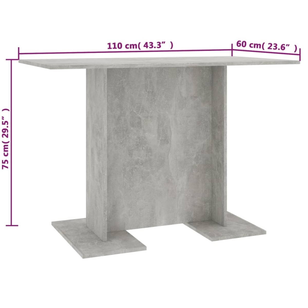vidaXL Τραπεζαρία Γκρι του Σκυροδέματος 110x60x75 εκ. από Μοριοσανίδα