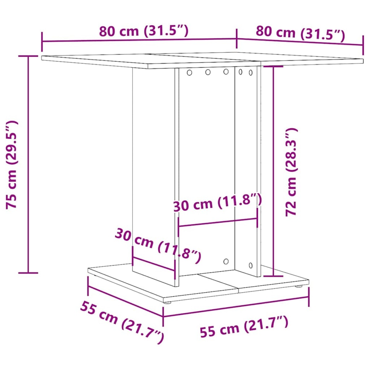 vidaXL Τραπεζαρία Γκρι του Σκυροδέματος 80 x 80 x 75 εκ.  Μοριοσανίδα