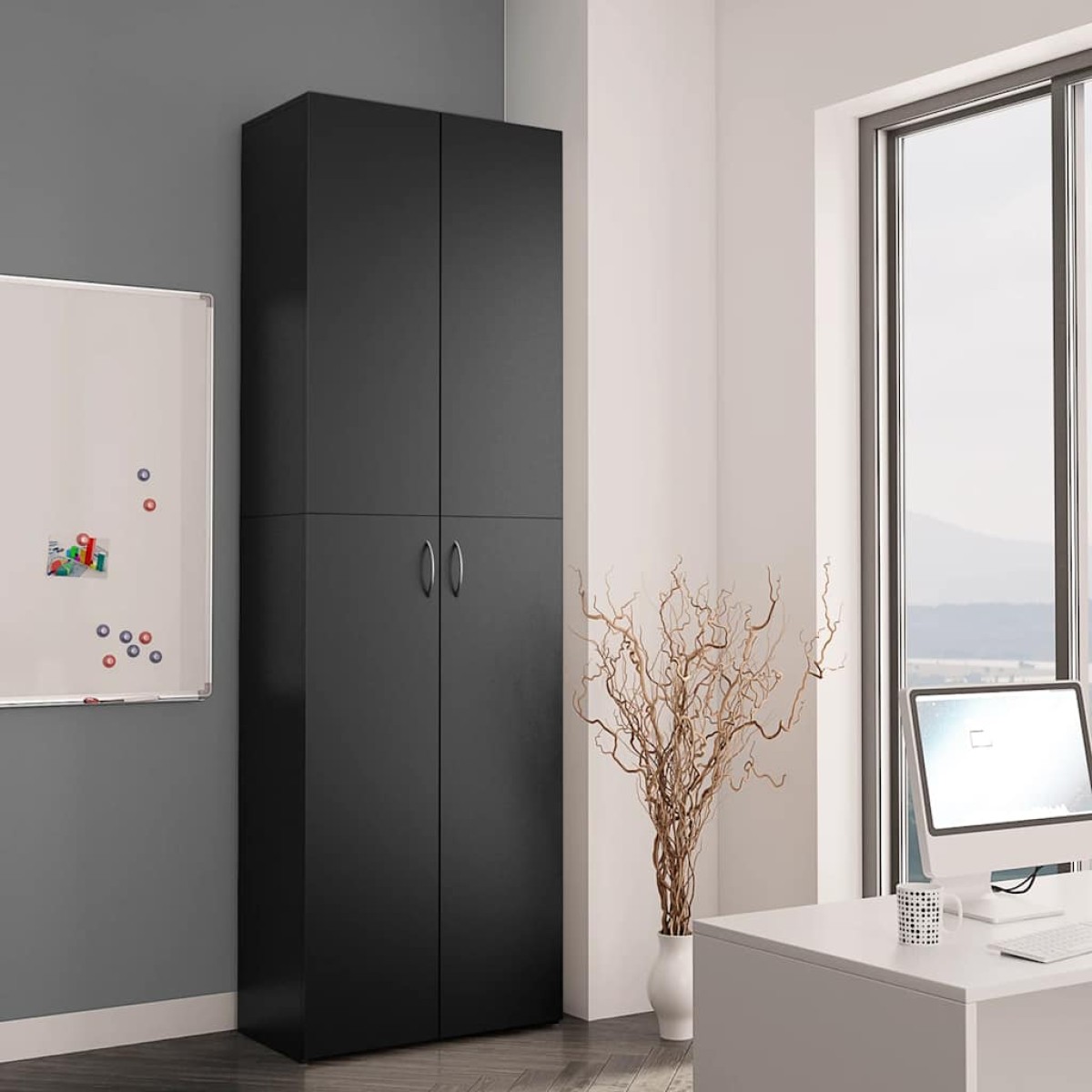 vidaXL Ντουλάπα Γραφείου Μαύρη 60 x 32 x 190 εκ. από Μοριοσανίδα