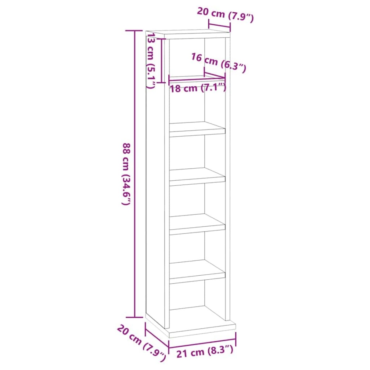 vidaXL Έπιπλο για CD Λευκό 21 x 20 x 88 εκ. από Επεξεργασμένο Ξύλο