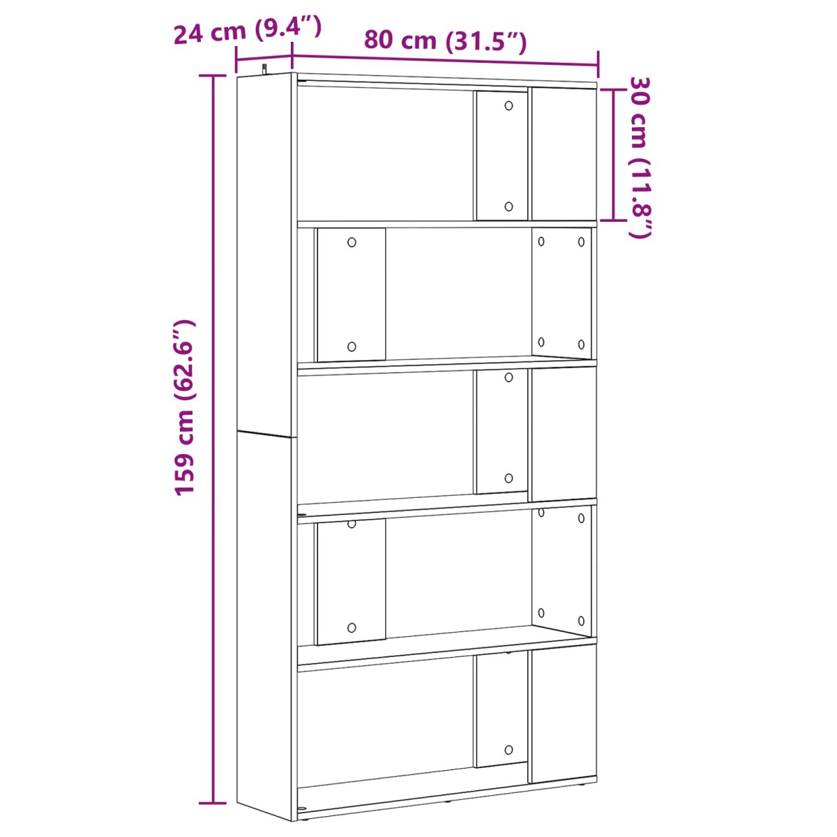 vidaXL Βιβλιοθήκη 80 x 24 x 159 εκ Επεξεργασμένο Ξύλο Μαύρη Οξυά