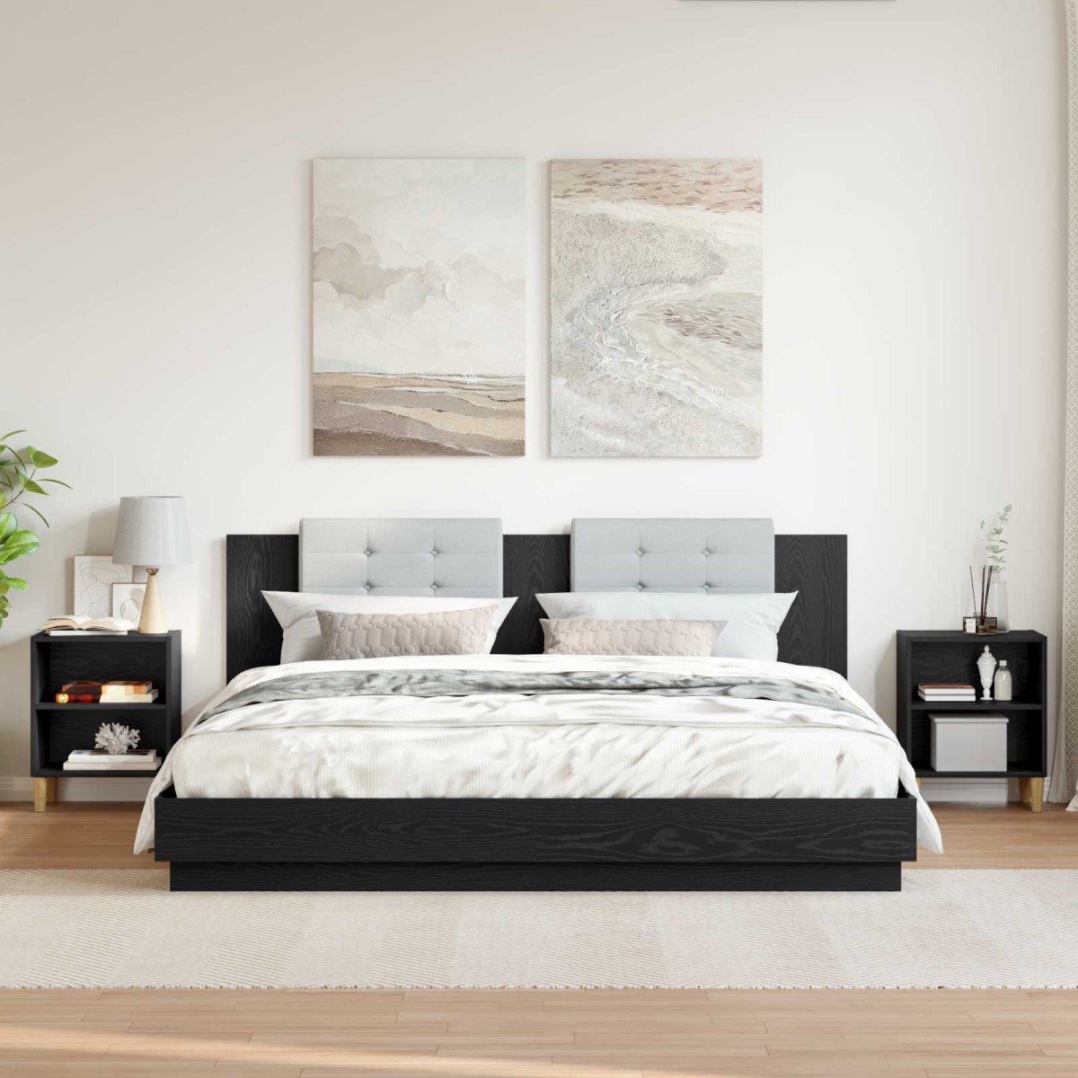 vidaXL Ντουλάπι κρεβατιού 2 τεμ. Μαύρη Οξυά 40 x 30 x 50 cm