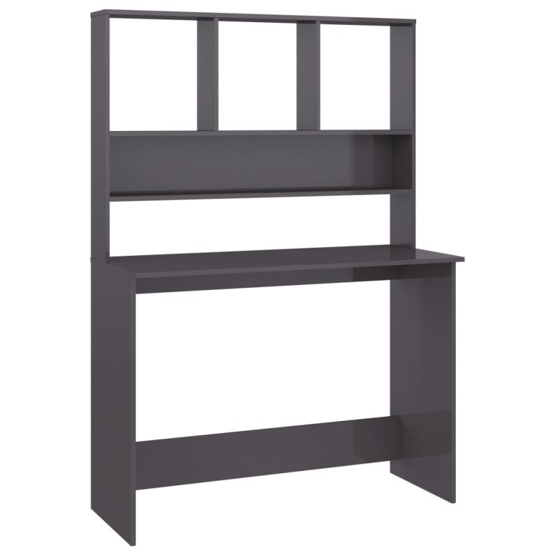 vidaXL Γραφείο με Ράφια Γυαλιστερό Γκρι 110x45x157 εκ. Μοριοσανίδα