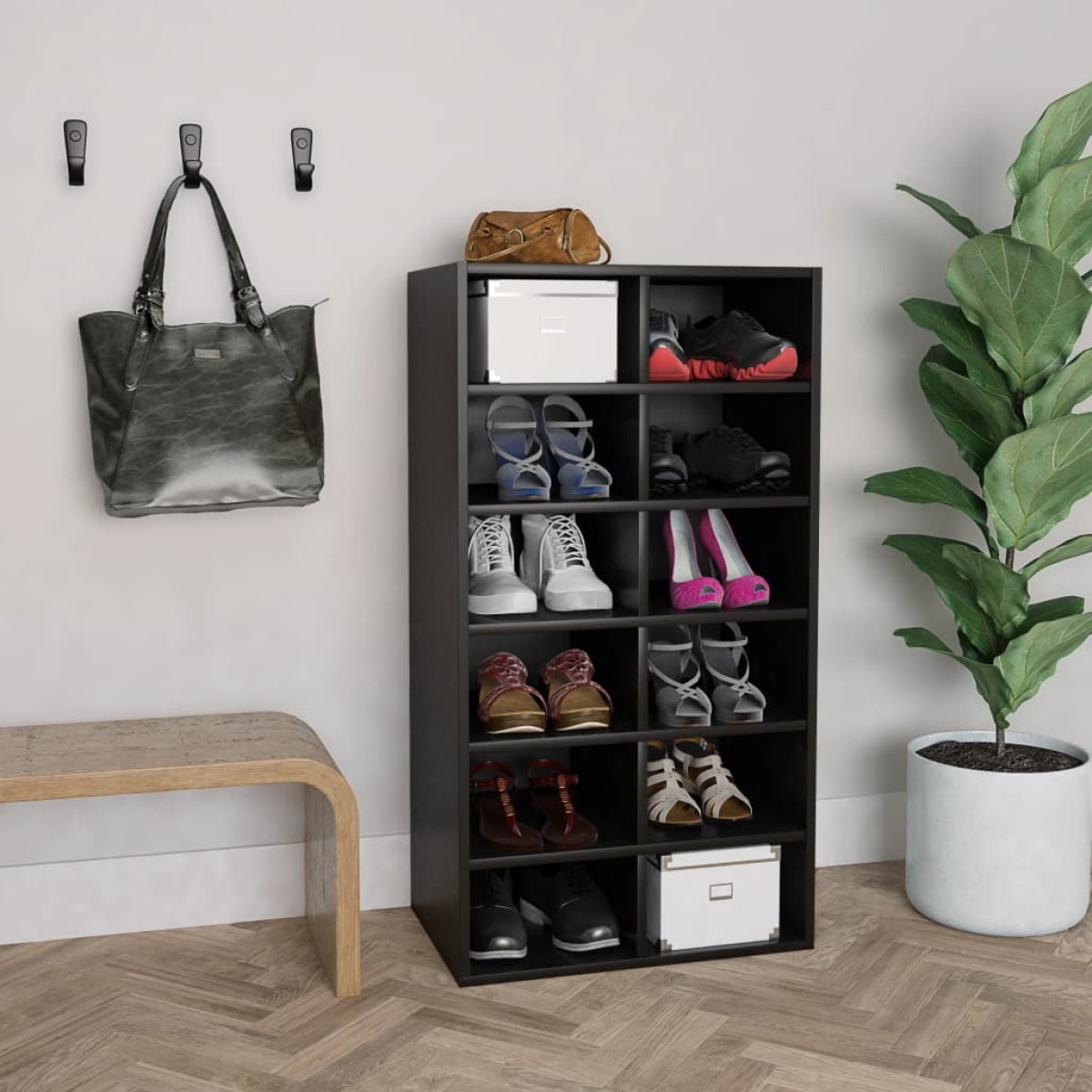 vidaXL Παπουτσοθήκη Μαύρη Δρυς 54x34x100,5 εκ. από Επεξεργασμένο Ξύλο