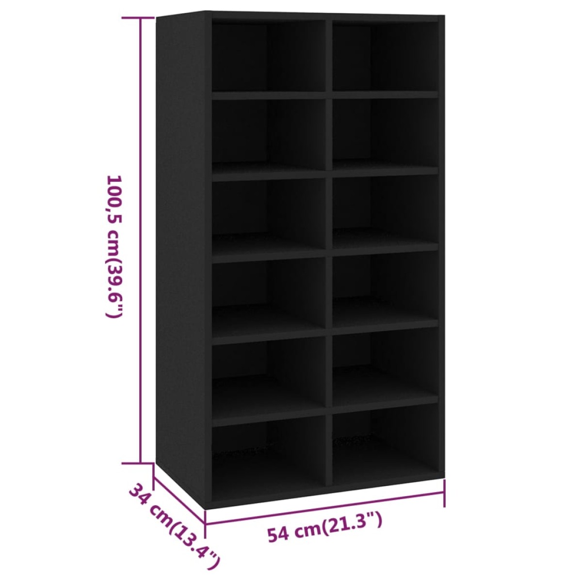 vidaXL Παπουτσοθήκη Μαύρη Δρυς 54x34x100,5 εκ. από Επεξεργασμένο Ξύλο