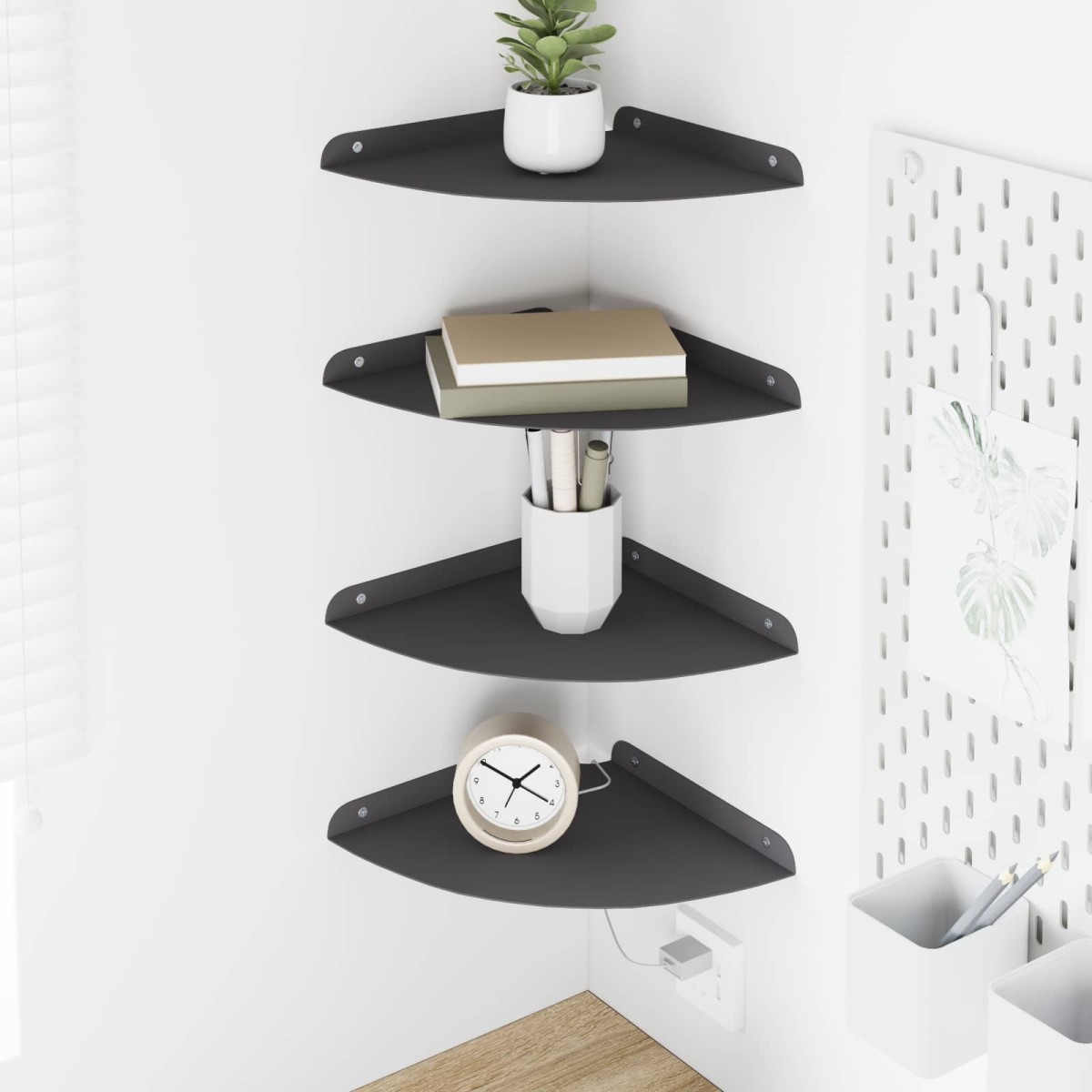 vidaXL Floating Ράφι Γωνίας Γωνιακή βάση 4 τμχ. Μαύρο 24 x 24 x 2 εκ