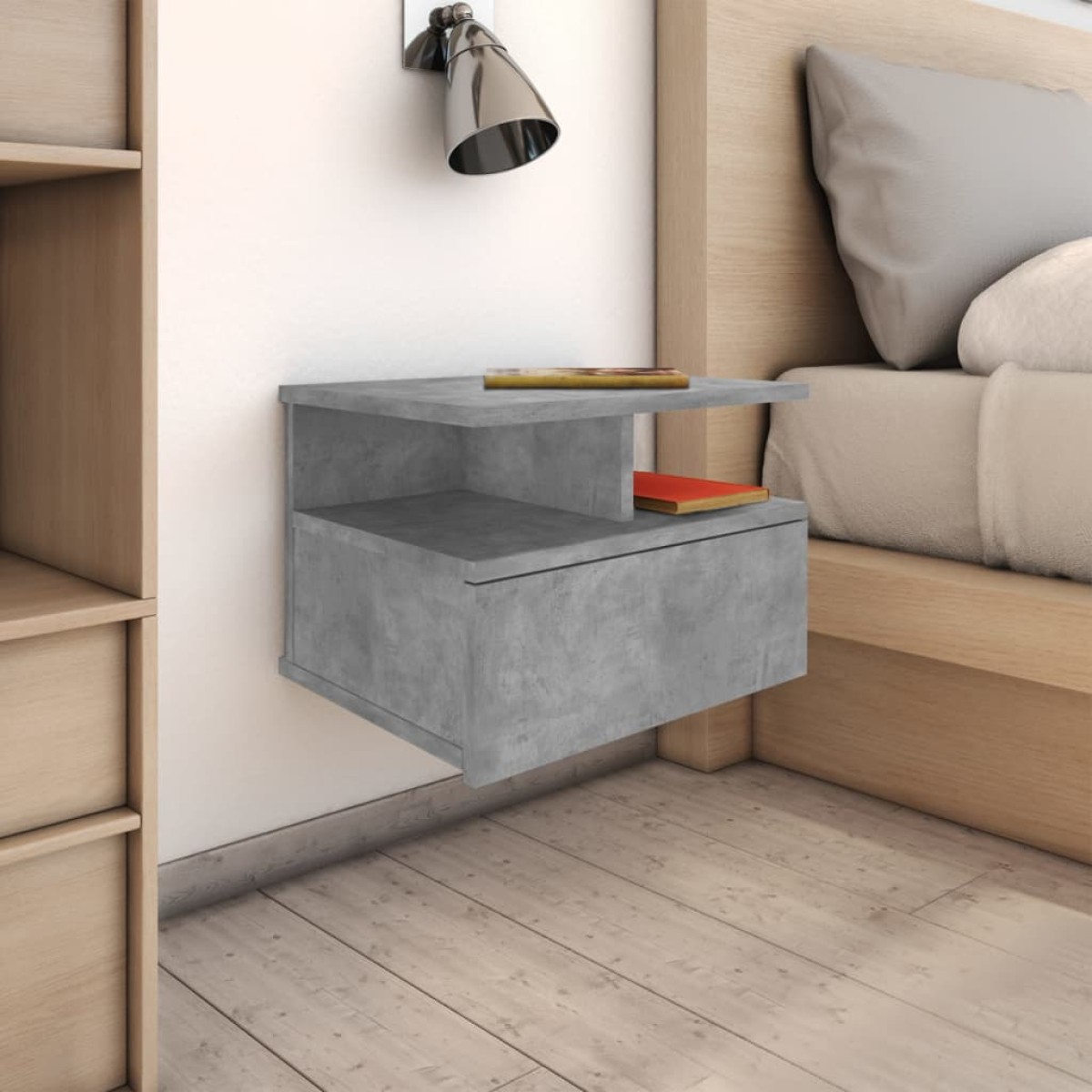 vidaXL Κομοδίνο Κρεμαστό Γκρι Σκυροδέματος 40x31x27 εκ. Μοριοσανίδα