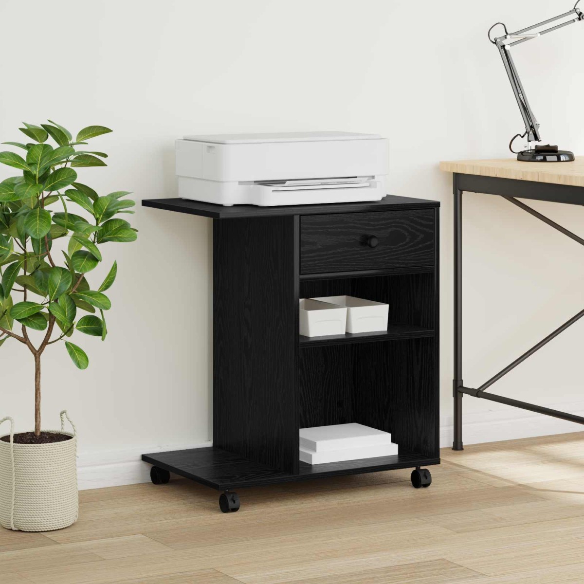 vidaXL Σταντ Εκτυπωτή Μαύρη Δρυς 60 x 40 x 68,5 εκ. Επεξεργασμένο Ξύλο