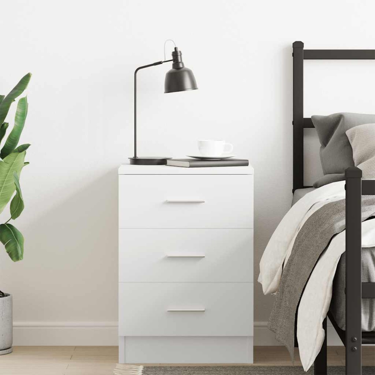 vidaXL Κομοδίνο Λευκό 38 x 35 x 56 εκ. από Μοριοσανίδα