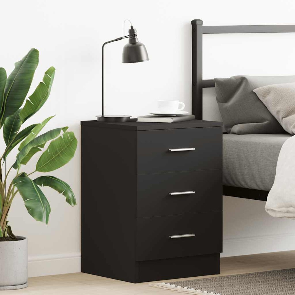 vidaXL Κομοδίνο Μαύρο 38 x 35 x 56 εκ. από Μοριοσανίδα