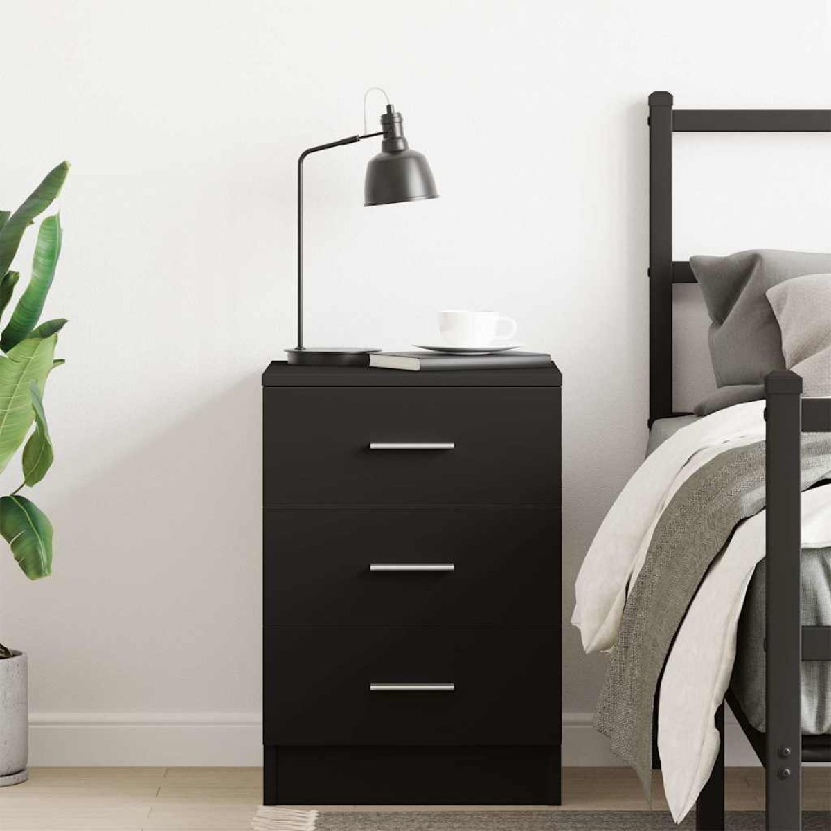 vidaXL Κομοδίνο Μαύρο 38 x 35 x 56 εκ. από Μοριοσανίδα