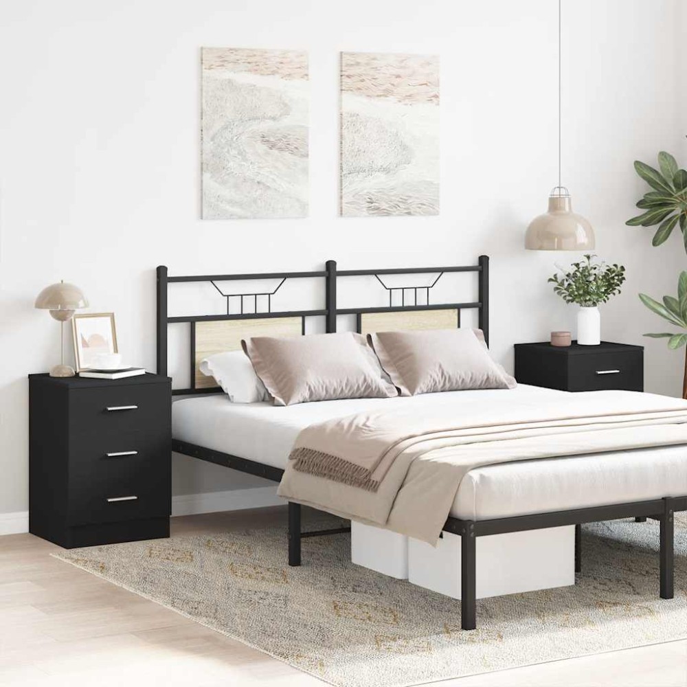 vidaXL Κομοδίνα 2 τεμ. Μαύρα 38 x 35 x 56 εκ. από Επεξ. Ξύλο