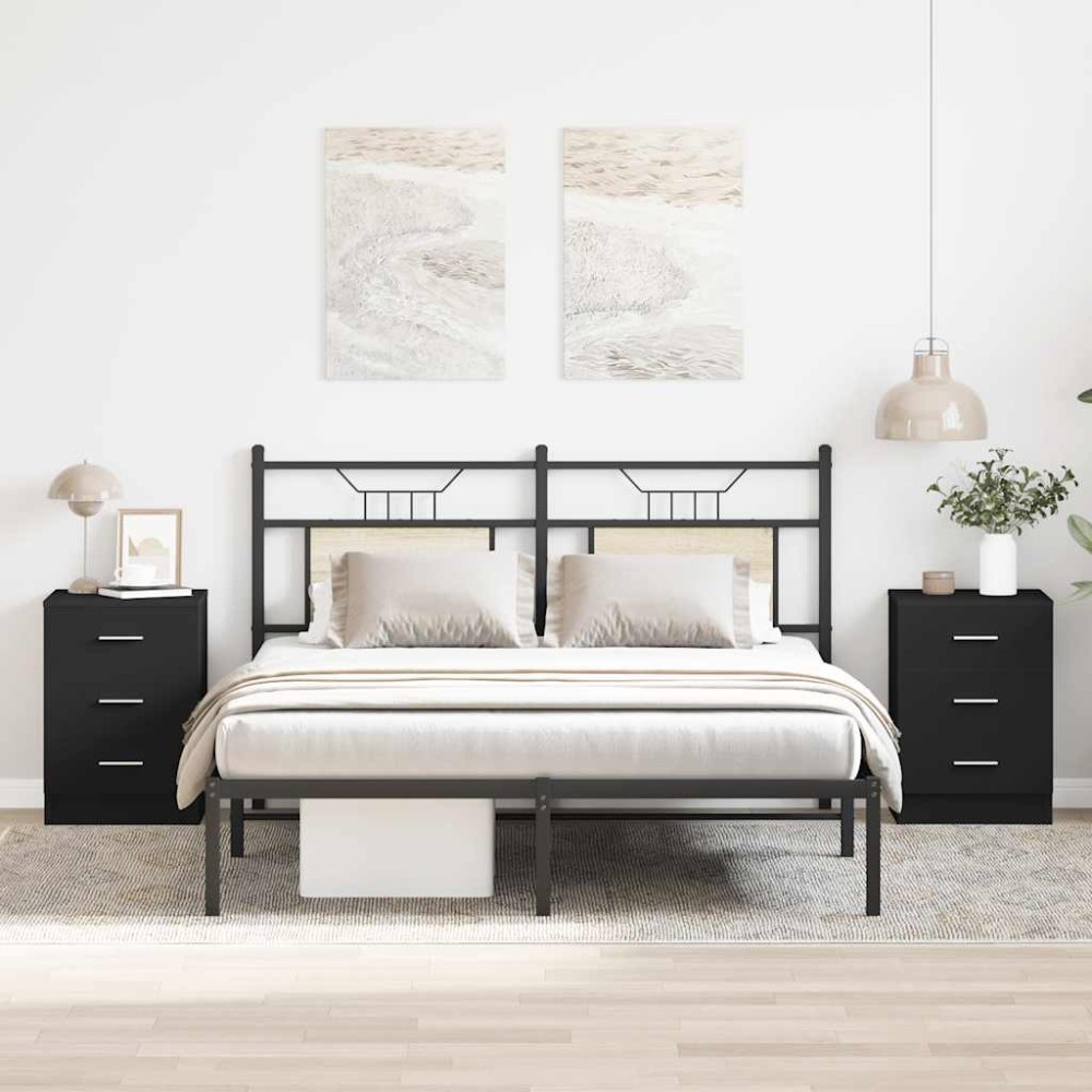 vidaXL Κομοδίνα 2 τεμ. Μαύρα 38 x 35 x 56 εκ. από Επεξ. Ξύλο