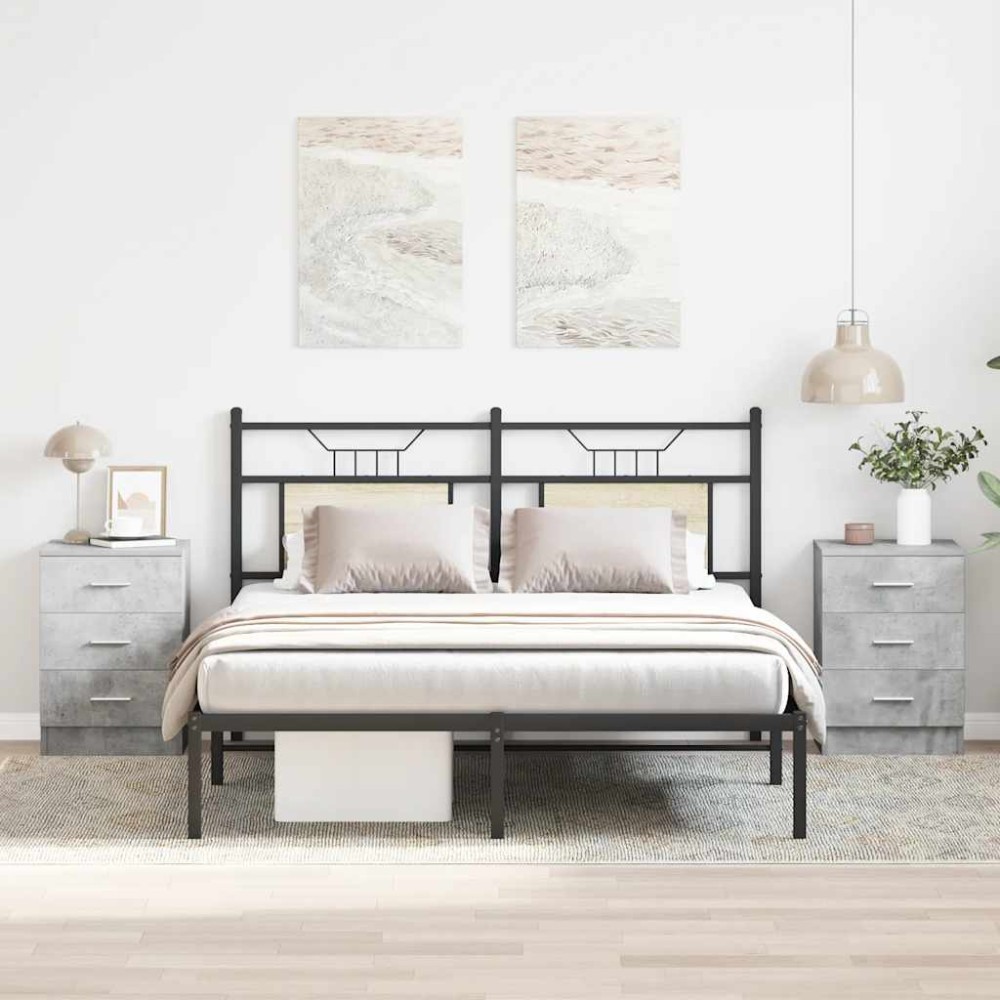 vidaXL Κομοδίνα 2 τεμ. Γκρι Σκυροδέματος 38x35x56 εκ. από Επεξ. Ξύλο