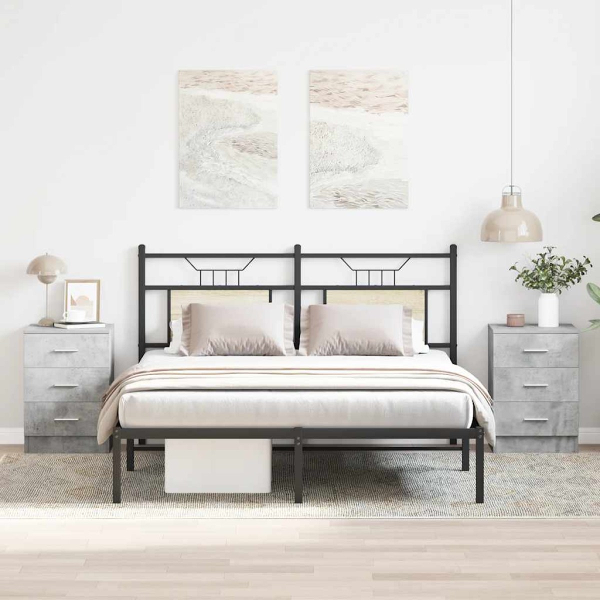 vidaXL Κομοδίνα 2 τεμ. Γκρι Σκυροδέματος 38x35x56 εκ. από Μοριοσανίδα