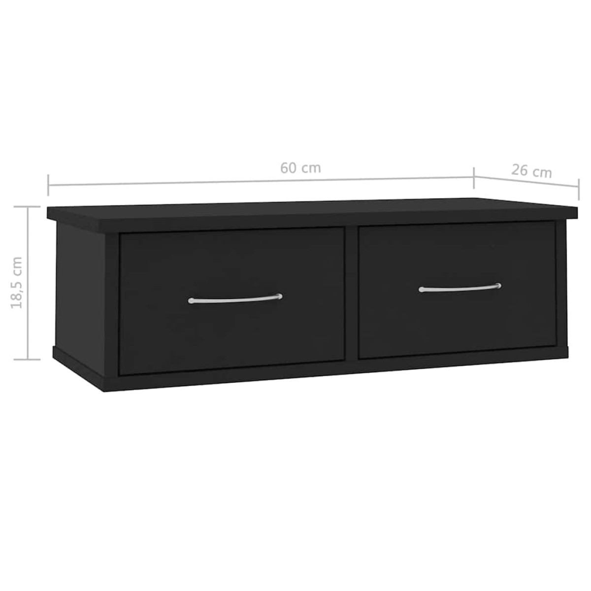 vidaXL Ράφι Τοίχου με Συρτάρια Μαύρο 60 x 26 x 18,5 εκ. Μοριοσανίδα