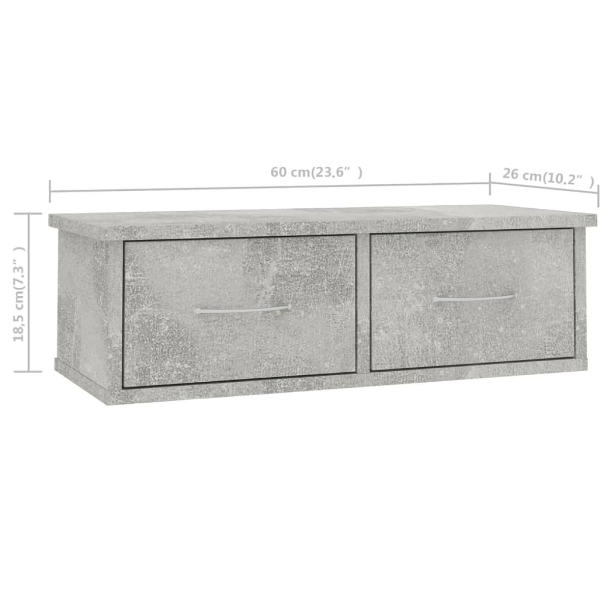 vidaXL Ράφι Τοίχου με Συρτάρια Γκρι Σκυροδ. 60x26x18,5 εκ. Μοριοσανίδα