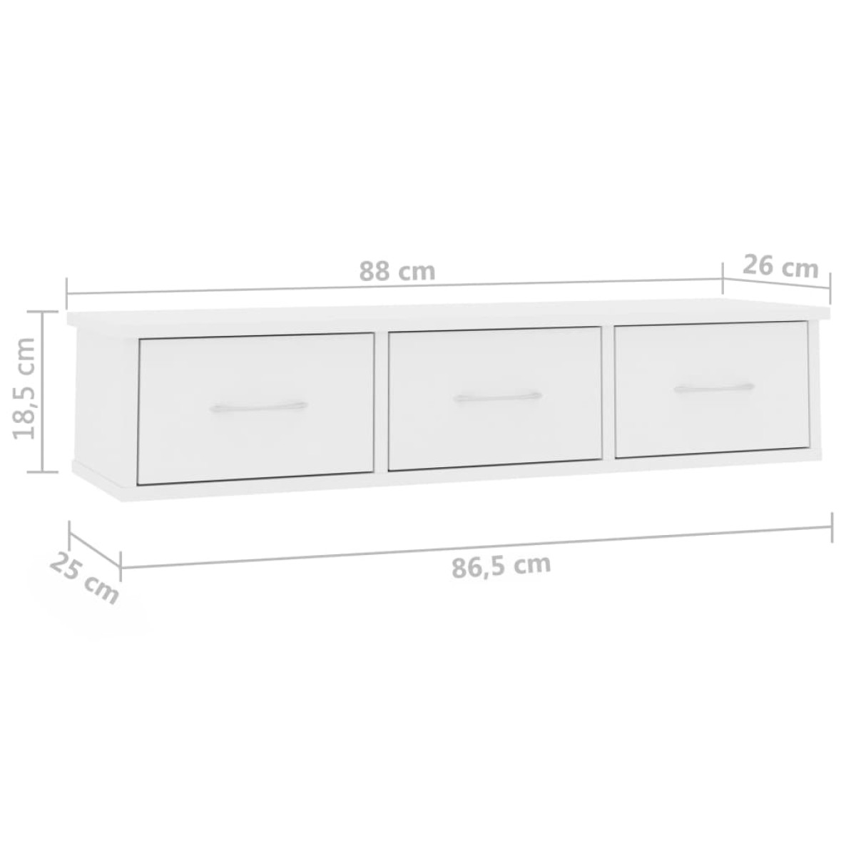 vidaXL Ράφι Τοίχου με Συρτάρια Λευκό 88 x 26 x 18,5 εκ. Μοριοσανίδα