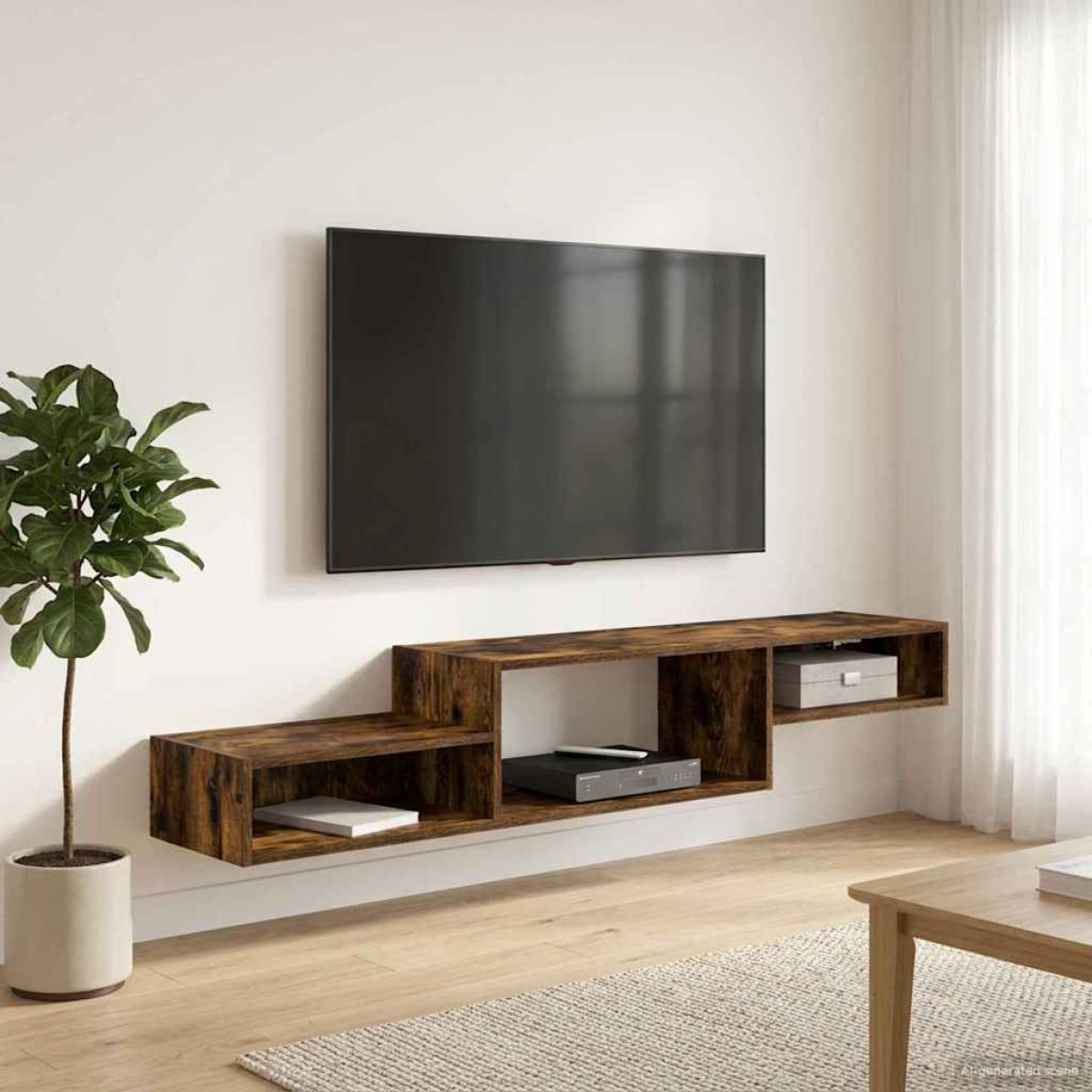 vidaXL Κρεμαστός θρανίο τηλεόρασης Επιτοίχιο Καπνισμένο Ξύλο Δρυός