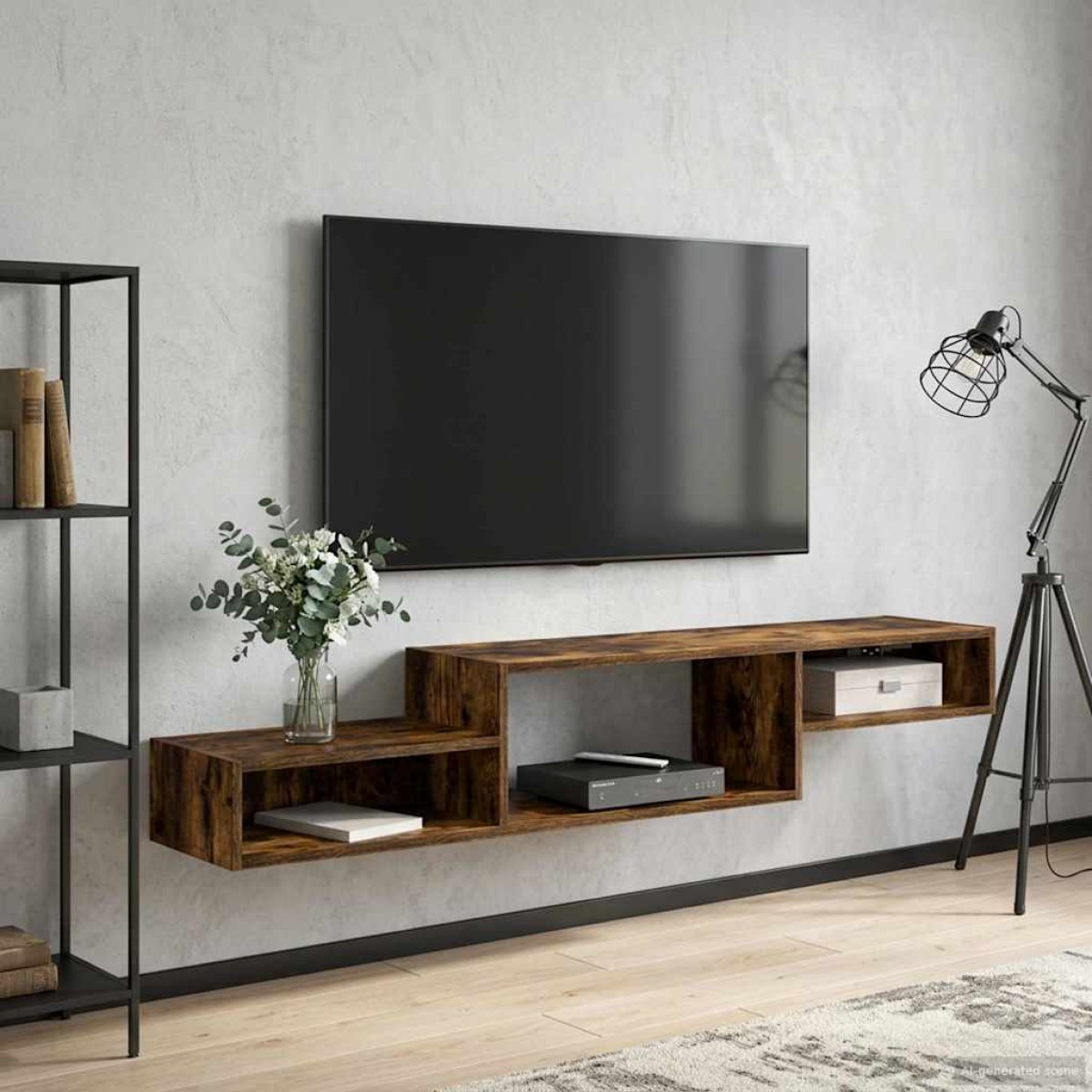 vidaXL Κρεμαστός θρανίο τηλεόρασης Επιτοίχιο Καπνισμένο Ξύλο Δρυός
