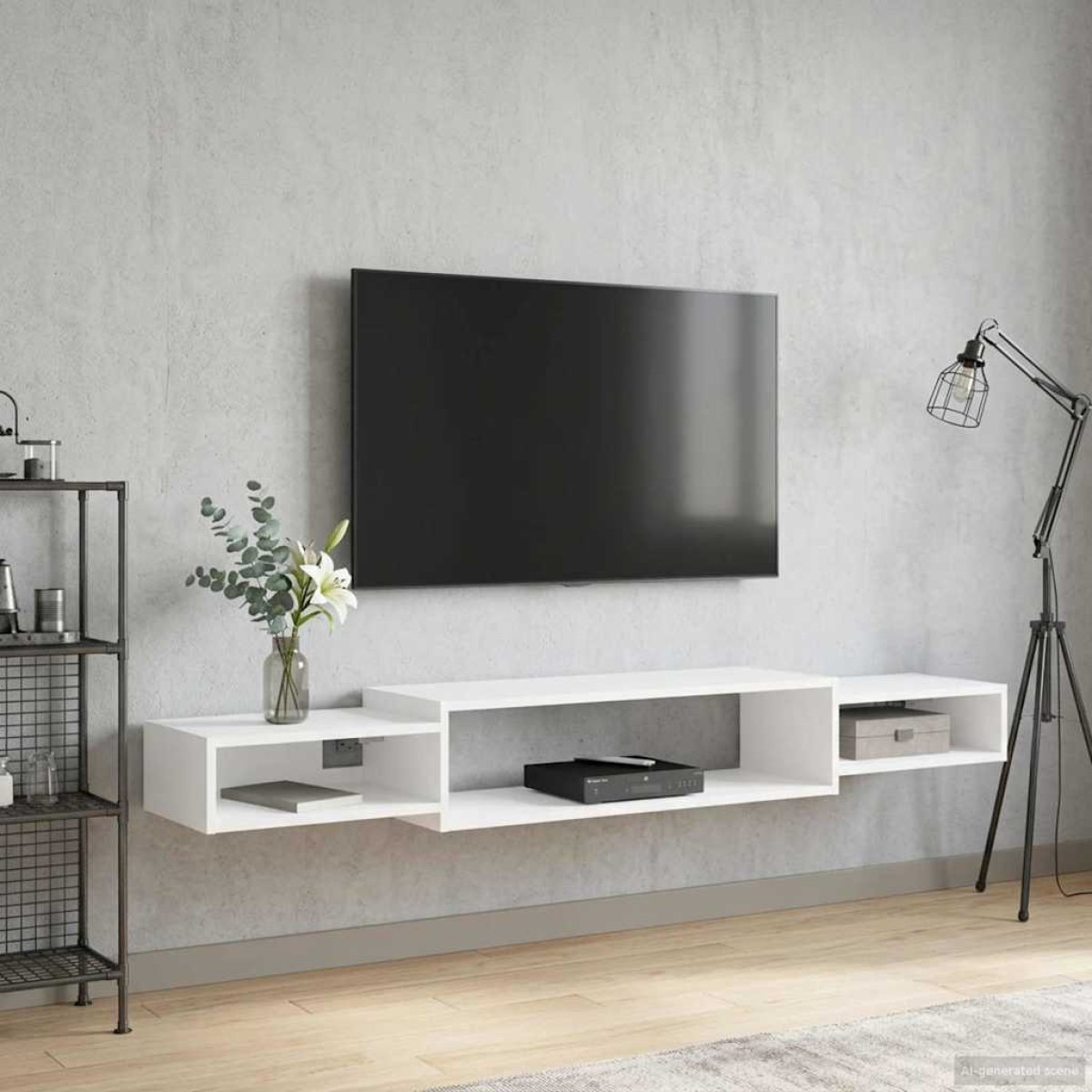vidaXL Κρεμαστός θρανίο τηλεόρασης Επιτοίχιο Λευκό 180 x 28 x 21 εκ