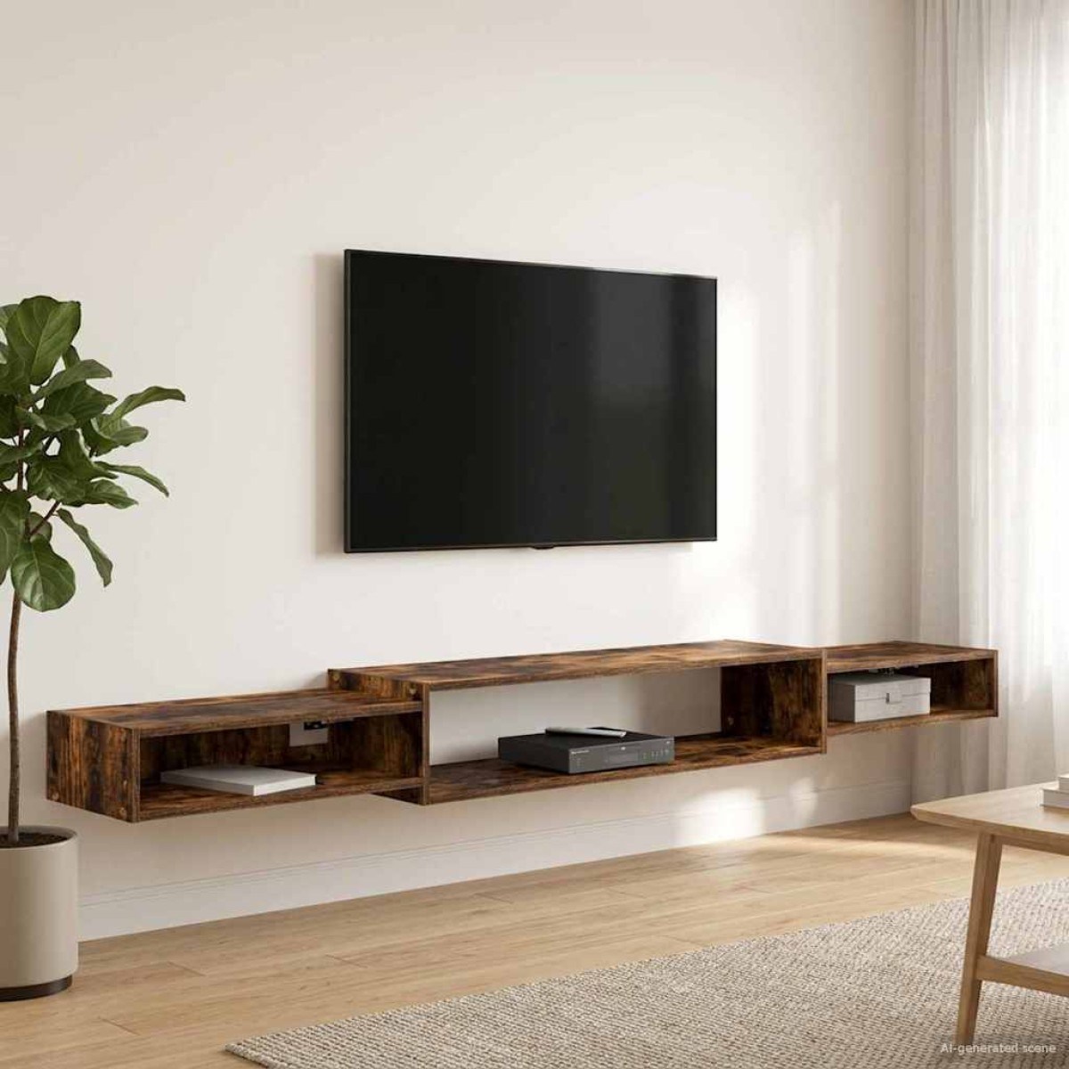 vidaXL Κρεμαστός θρανίο τηλεόρασης Επιτοίχιο Καπνισμένο Ξύλο Δρυός