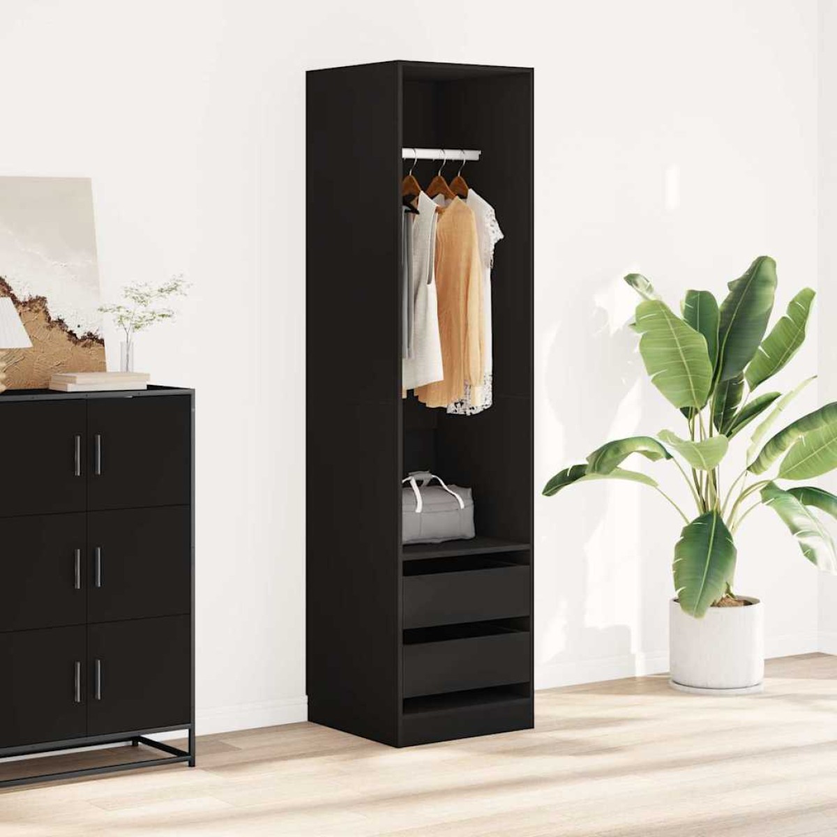 vidaXL Ντουλάπα με Συρτάρια Μαύρη 50 x 50 x 200 εκ. από Μοριοσανίδα