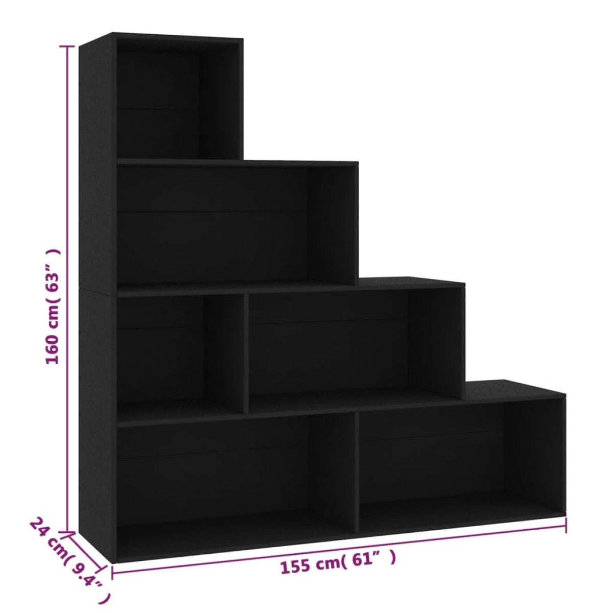 vidaXL Βιβλιοθήκη/Διαχωριστικό Χώρου Μαύρο 155x24x160 εκ. Μοριοσανίδα