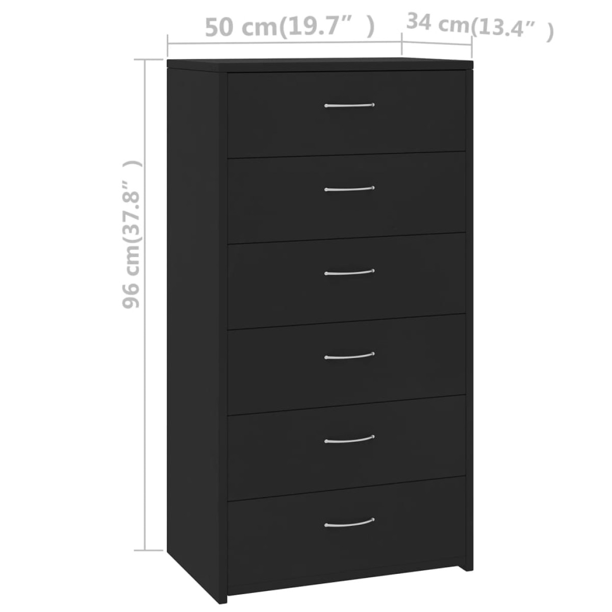 vidaXL Συρταριέρα με 6 Συρτάρια Μαύρη 50 x 34 x 96 εκ. από Μοριοσανίδα