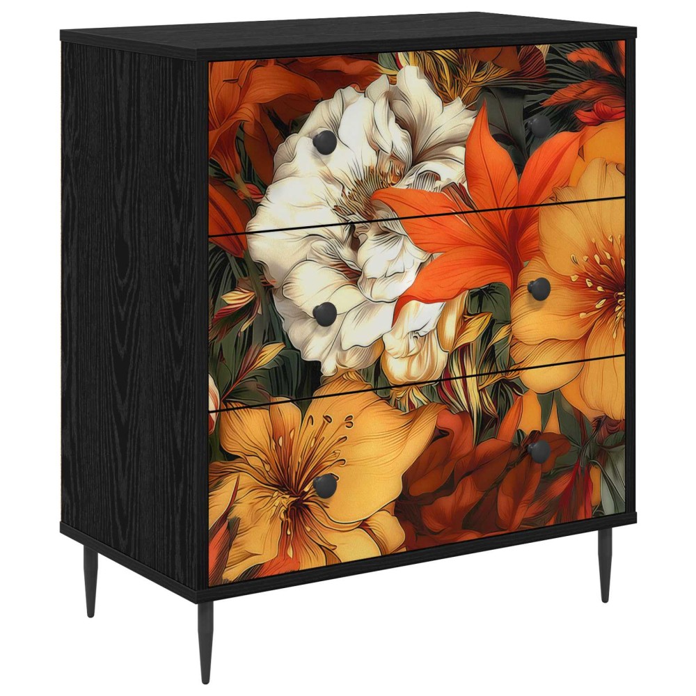 vidaXL Κουτί με συρτάρια GENNEP Σχέδιο κρίνος 66 x 36,5 x 76 εκ.