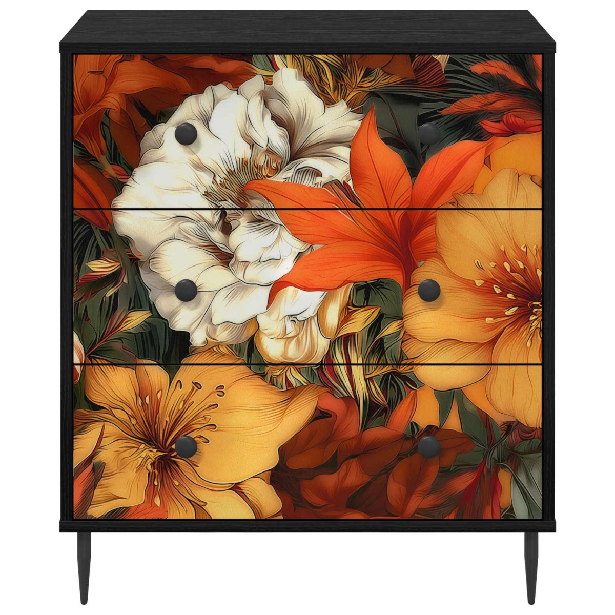 vidaXL Κουτί με συρτάρια GENNEP Σχέδιο κρίνος 66 x 36,5 x 76 εκ.
